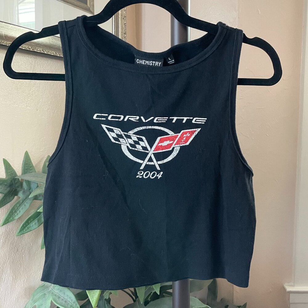 Black Moto Ribbed Crop Tank "Corvette 2004" L